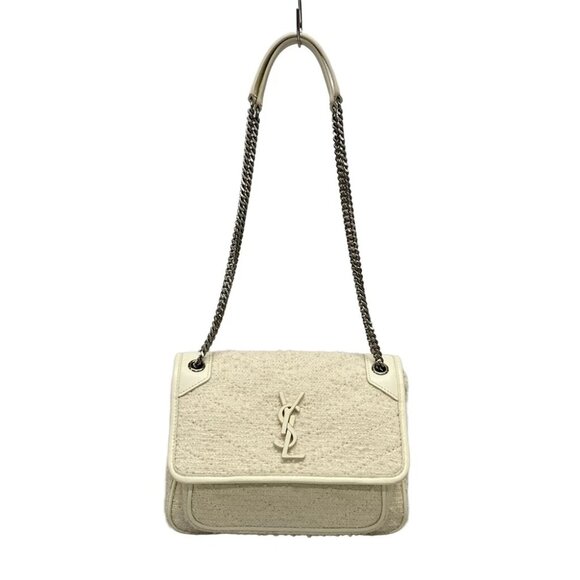 Auth SAINT LAURENT PARIS Niki Baby Chain Bag 633160 Cream Tweeds Leather - - Picture 1 of 16
